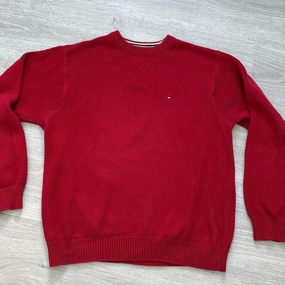 Vintage 90s Tommy Hilfiger Cotton Knit Sweater Red size L - Picture 1 of 8